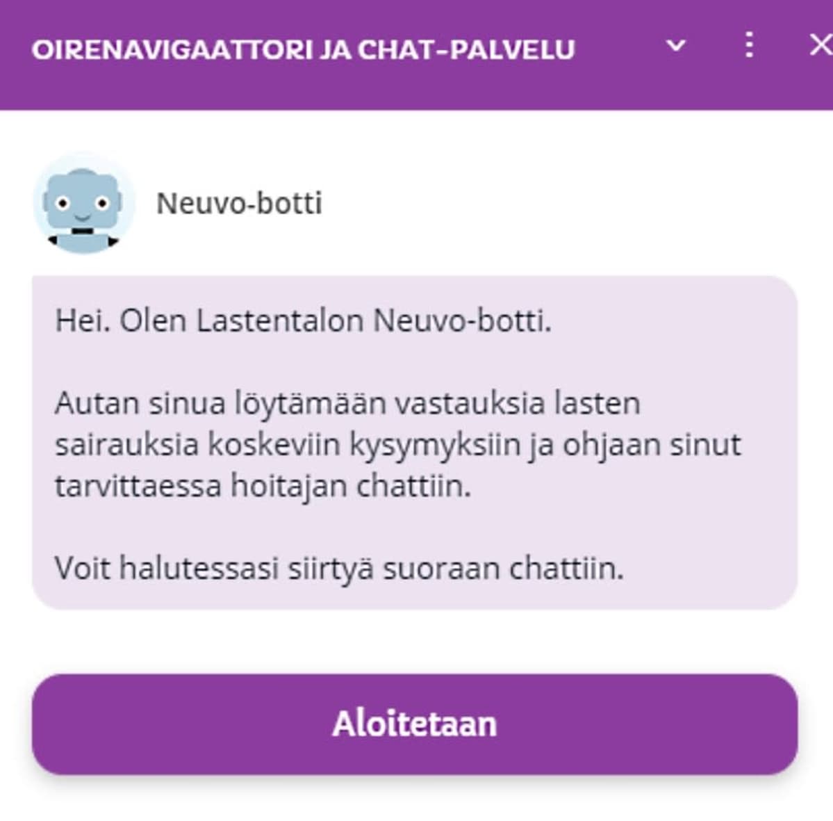 Terveyskylä-portaalin Neuvo-botti