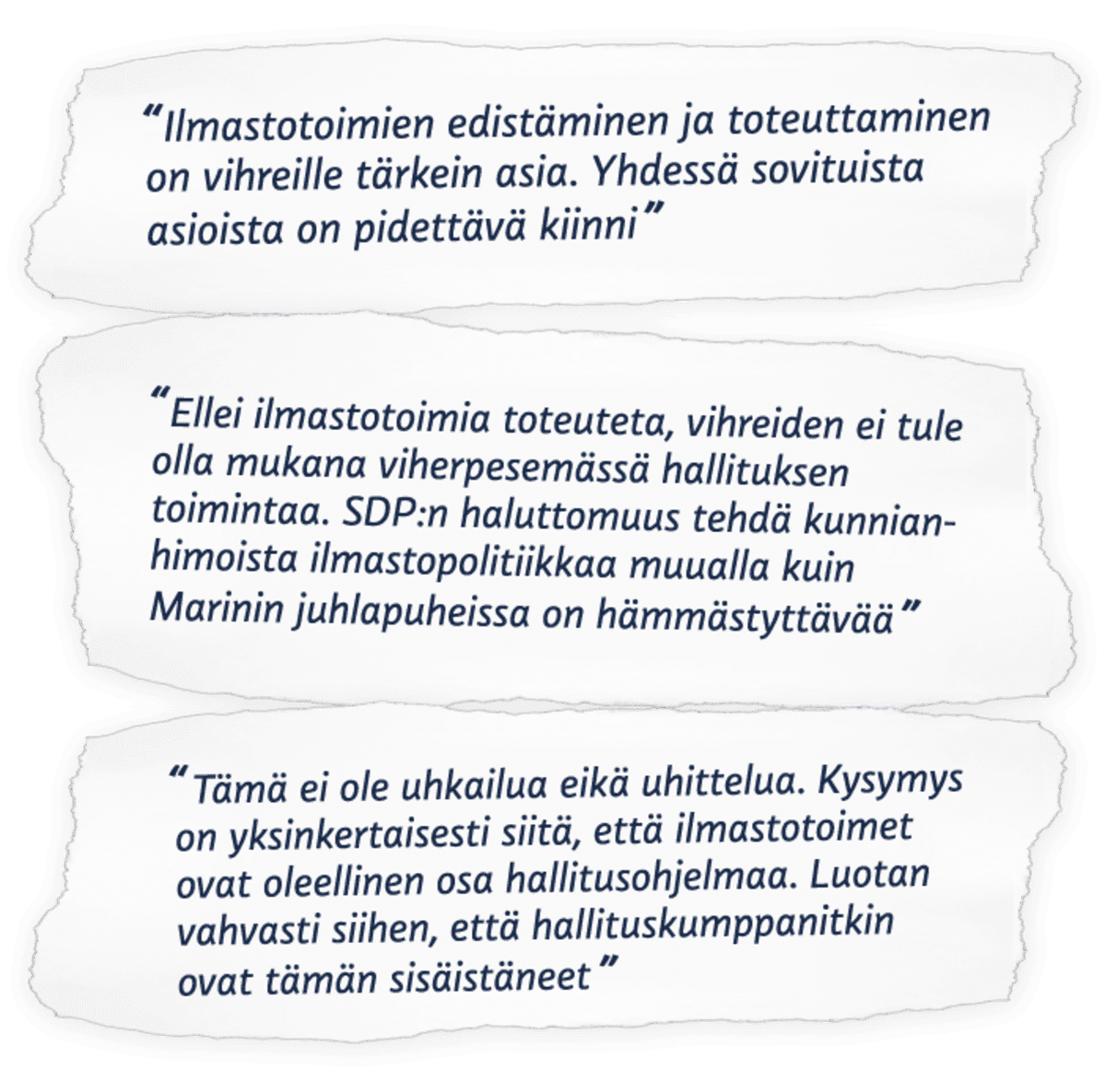 Ilmastotoimien merkitys vihreiden asemaan hallituksessa.