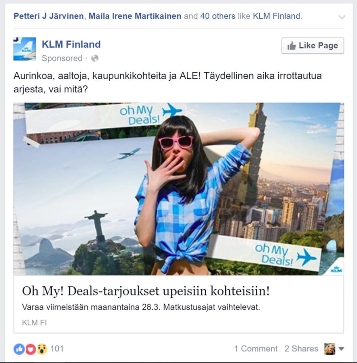 Tietoturva-asiantuntija Petteri Järvinen huomasi "tykkäävänsä" matkatoimiston päivitystä, vaikka ei ikinä noteeraa Facebookin mainoksia.