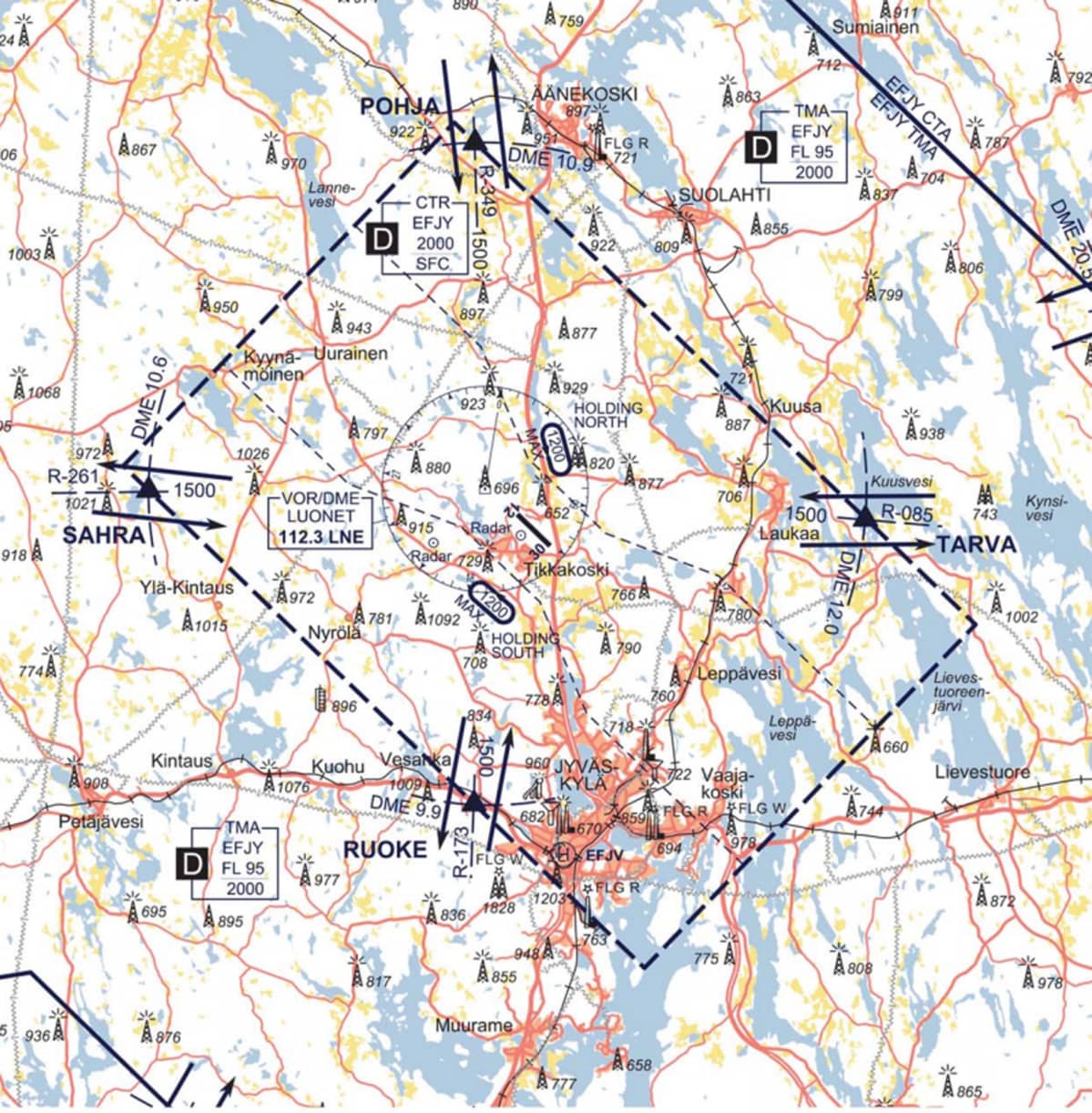 Jyväskylän droonikieltoalue.