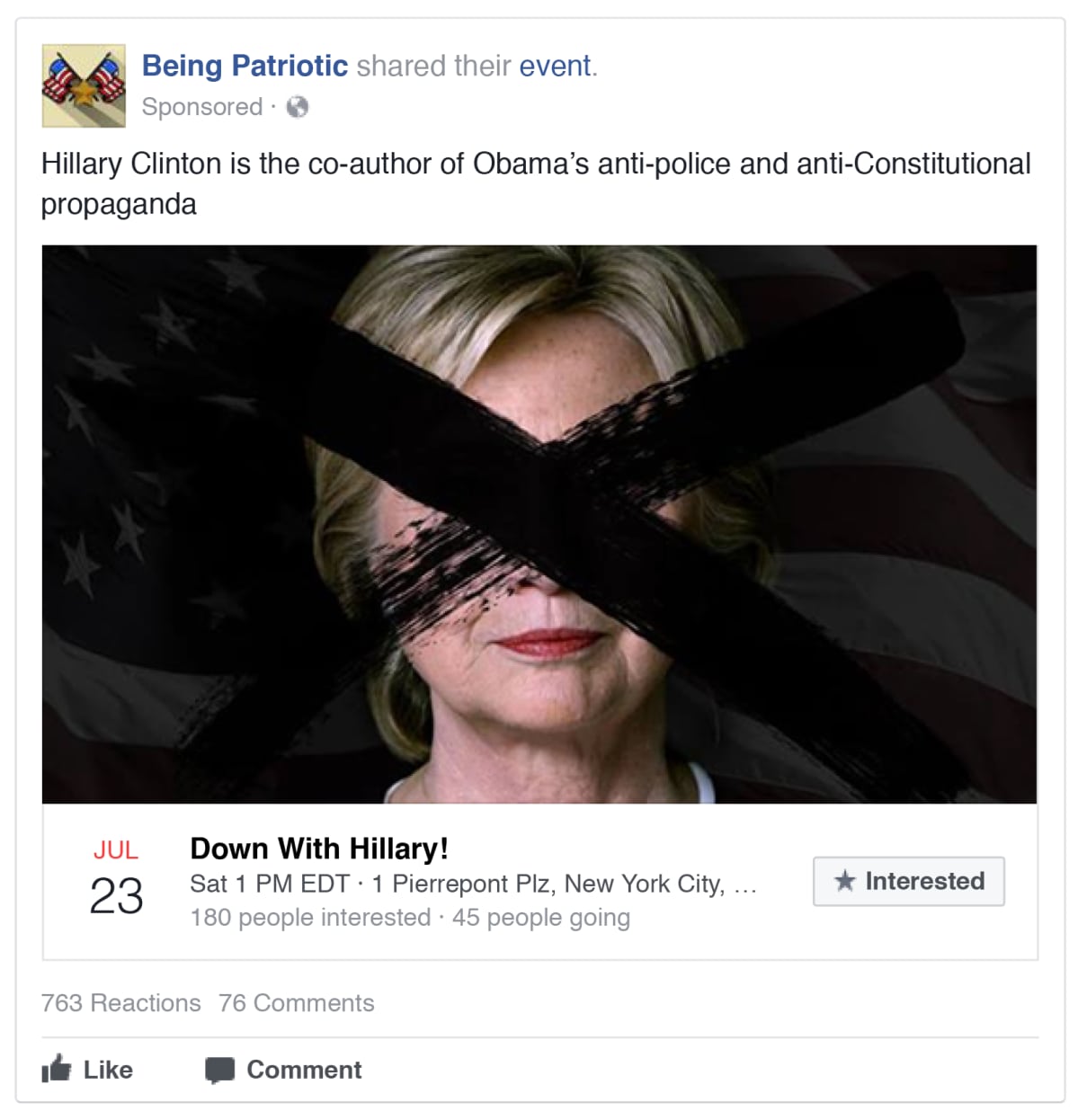 Ruksi Clintonin naaman päällä.