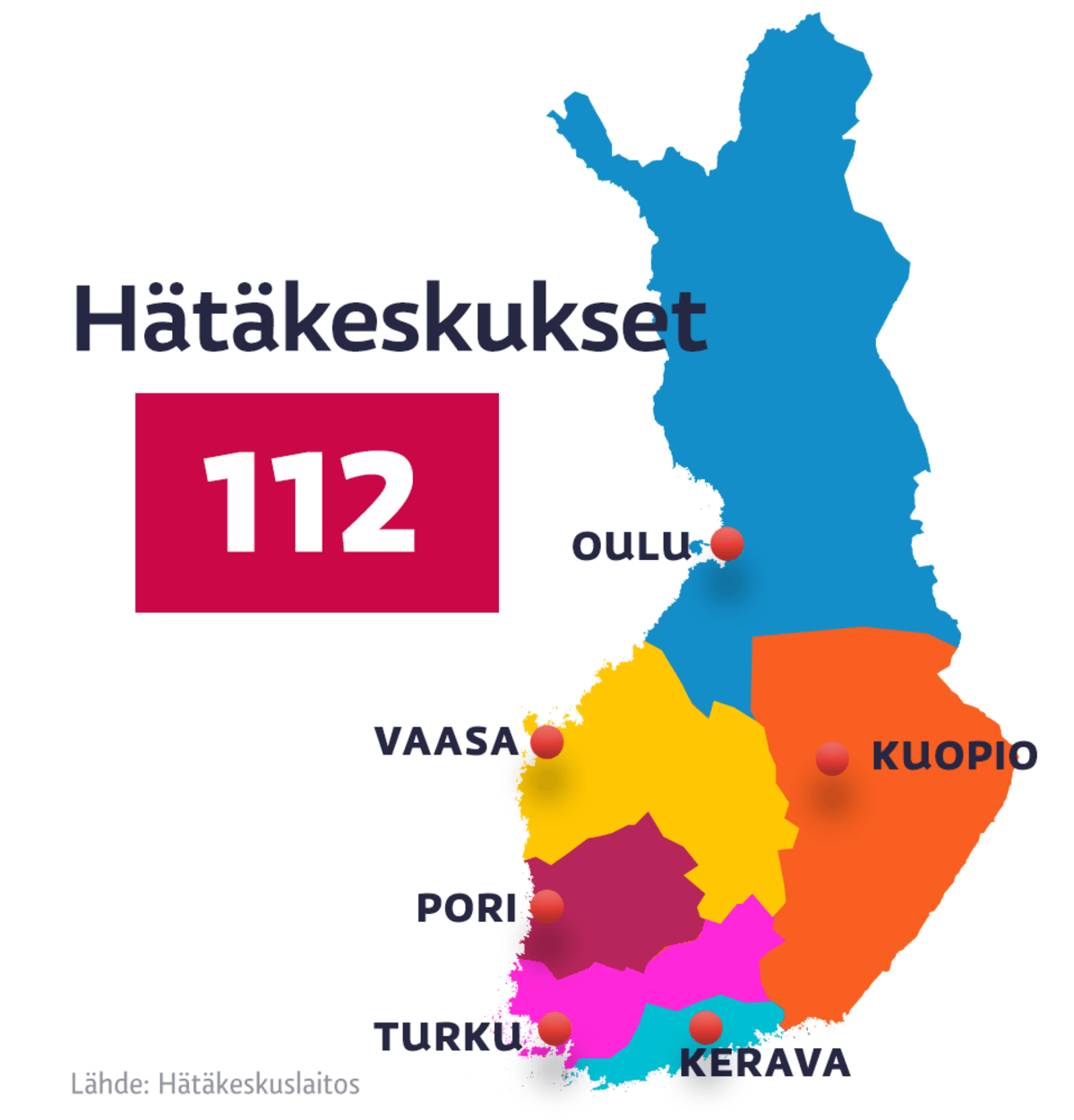 Hätäkeskuksien aluejako -kartta.