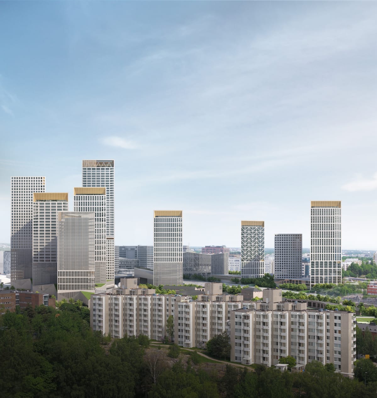 Trigoni, YIT:n ehdotus Helsinki High-rise -kilpailuun. Perspektiivikuva lounaasta.