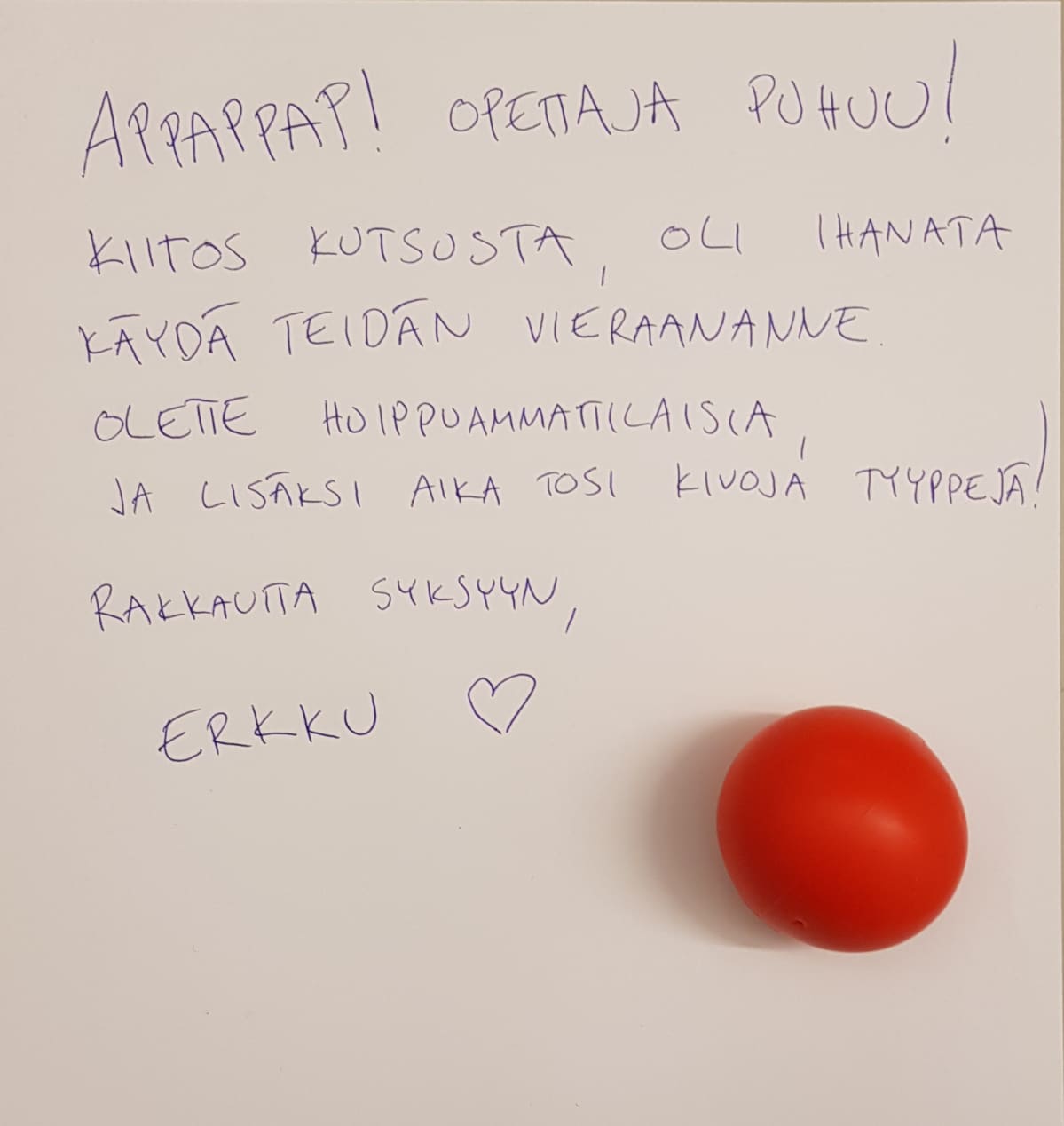 Ernest Lawsonin tervehdys Puoli seitsemän -vieraskirjaan.