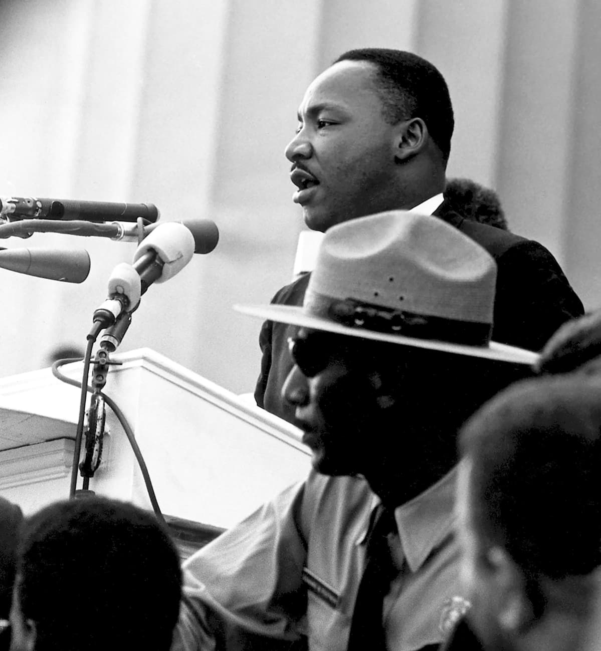 Martin Luther King Jr. puhumassa yleisölle, Washington, D.C., elokuun 28. 1963.