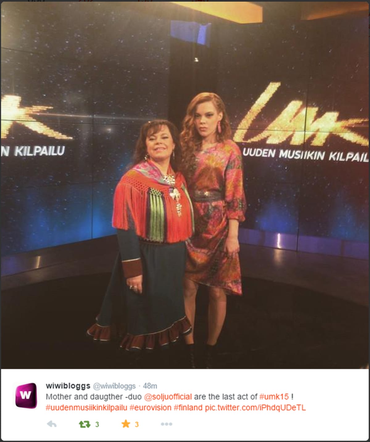 Ulla Pirttijärvi-Länsman ja Hildá Länsman eli Solju Uuden Musiikin Kilpailun pressitilaisuudessa tammikuussa 2015.