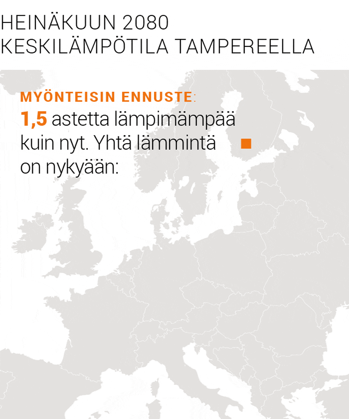 Heinäkuun 2080 keskilämpötila Tampereella.