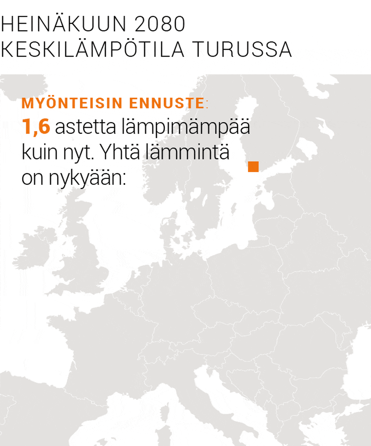 Heinäkuun 2080 keskilämpötila Turussa.