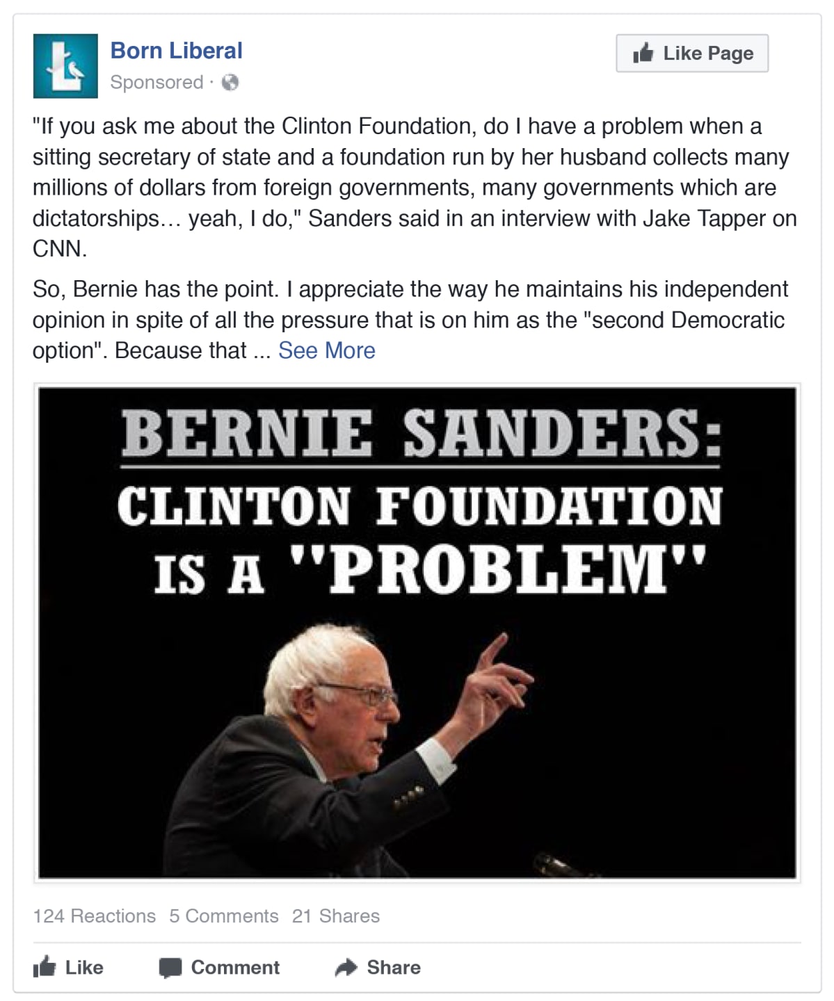 Bernie Sanders: Clinton foundation is a problem.