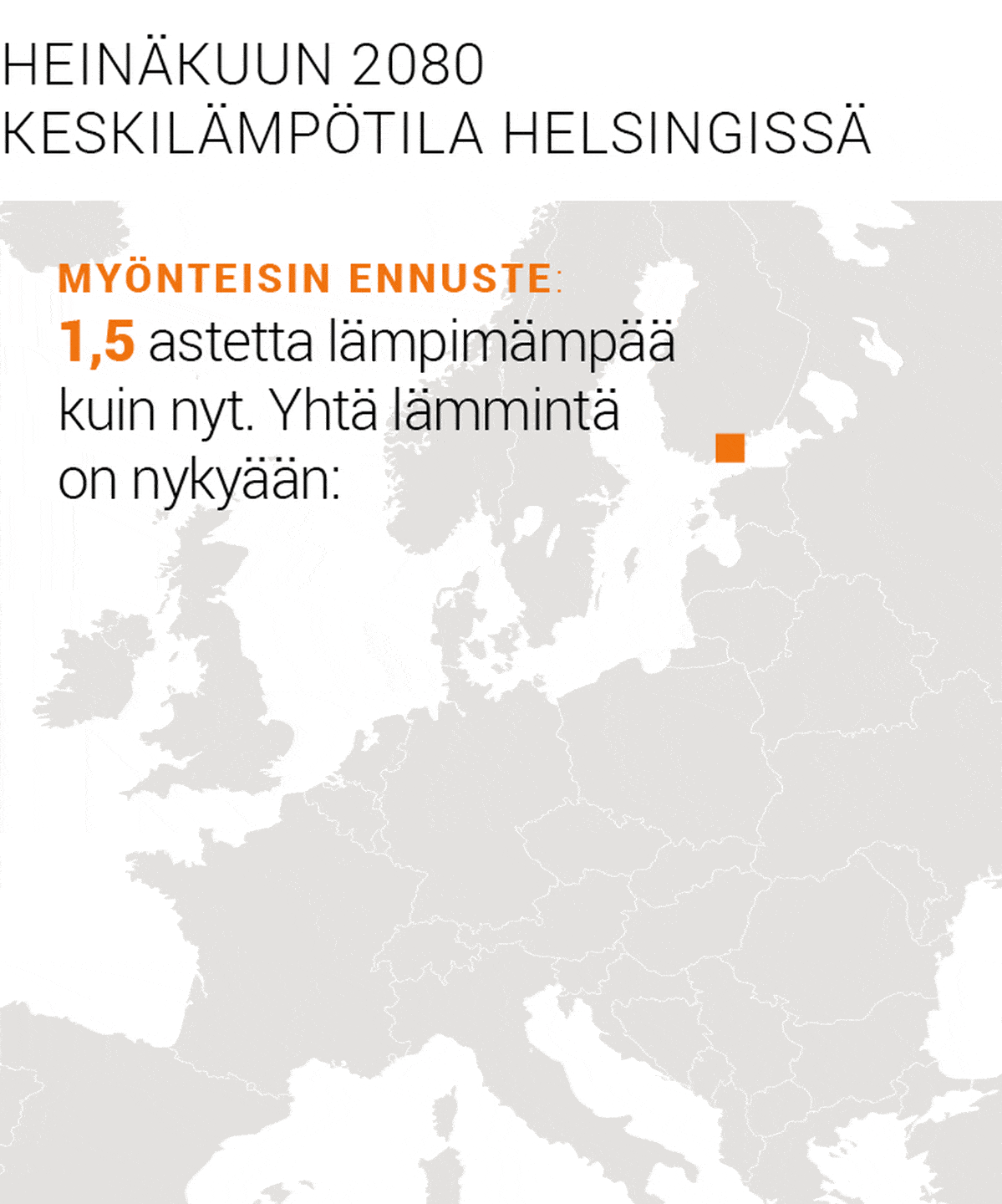 Heinäkuun 2080 keskilämpötila Helsingissä.