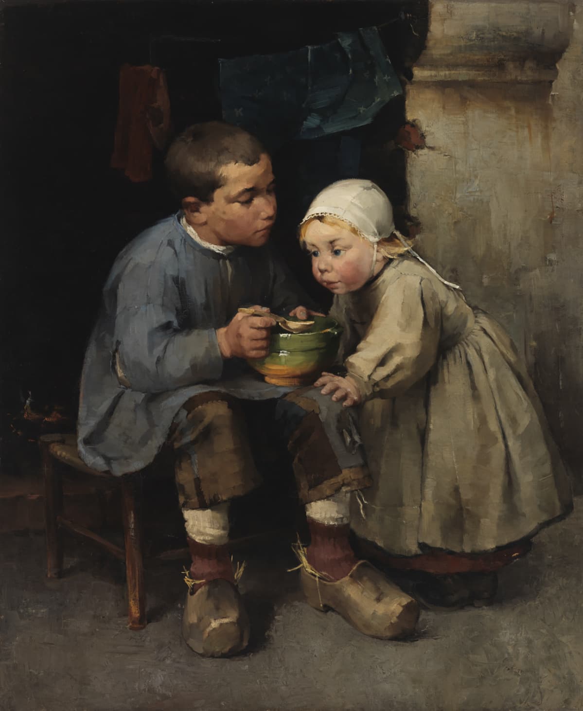 Helene Schjerfbeck Pikkusiskoaan ruokkiva poika (1881). Kansallisgalleria / Ateneumin taidemuseo.
