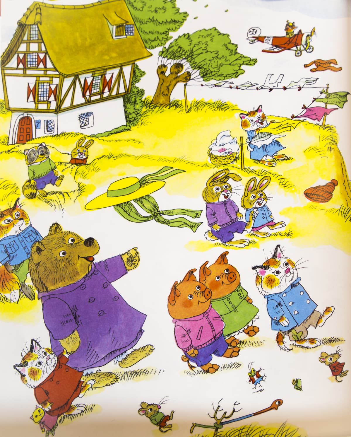 Eläinhahmoja Richard Scarryn touhukkaassa maailmassa.