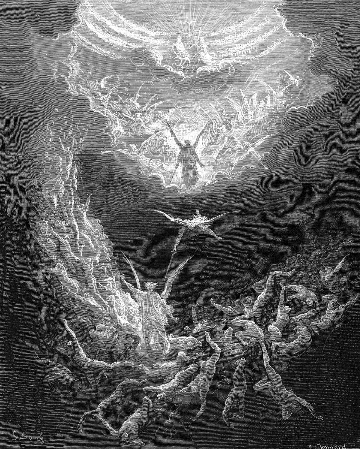 Kuvitus The Last Judgement. "Bible" Book of Revelation 20:11. Illustration by Gustave Dore 1865-6. Wood engraving.