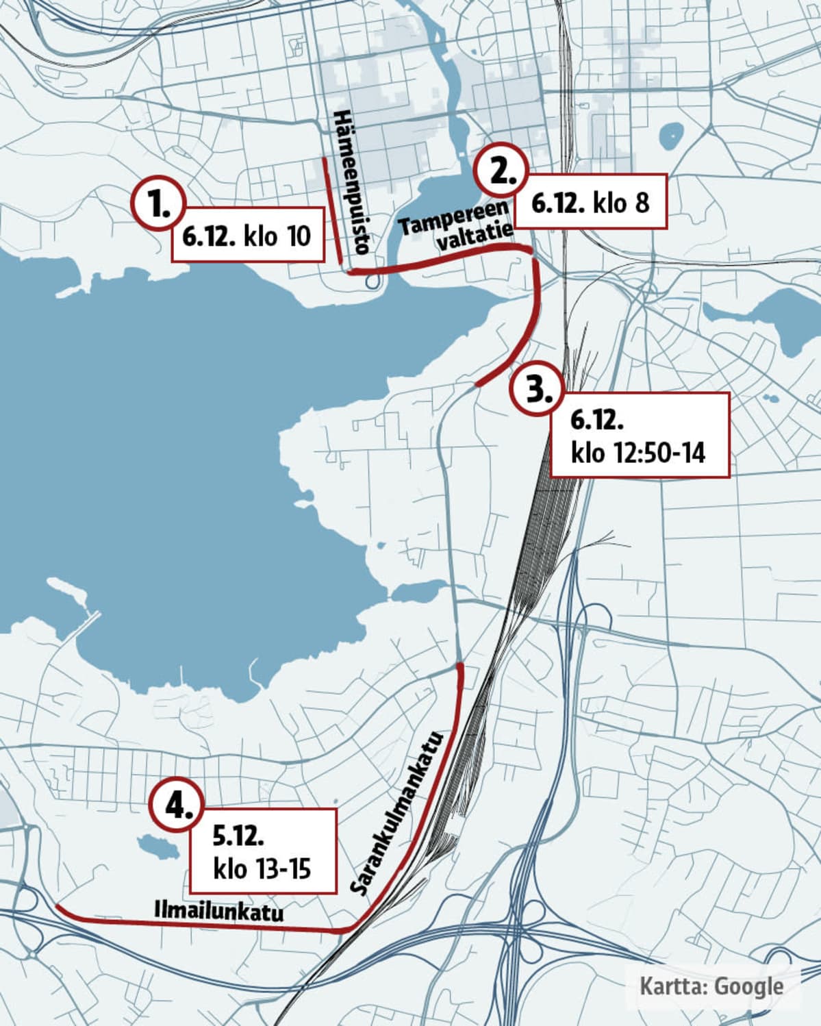 Tampereen liikennejärjestelyt itsenäisyyspäivänä