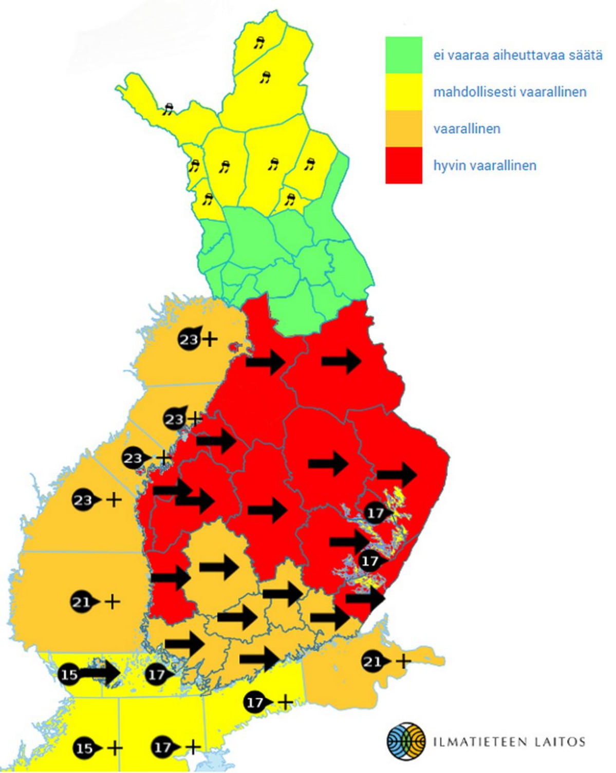 Ilmatieteen laitoksen varoitukset 2.-3. lokakuuta.