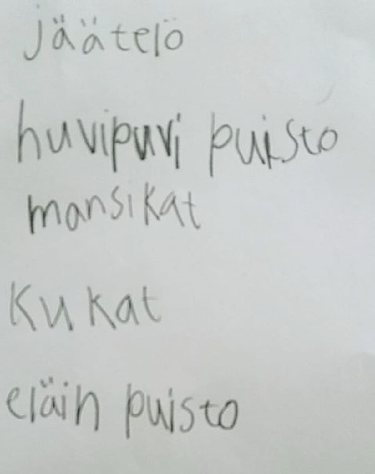 Ruotsalolaisen ekaluokkalaisen kesälista.