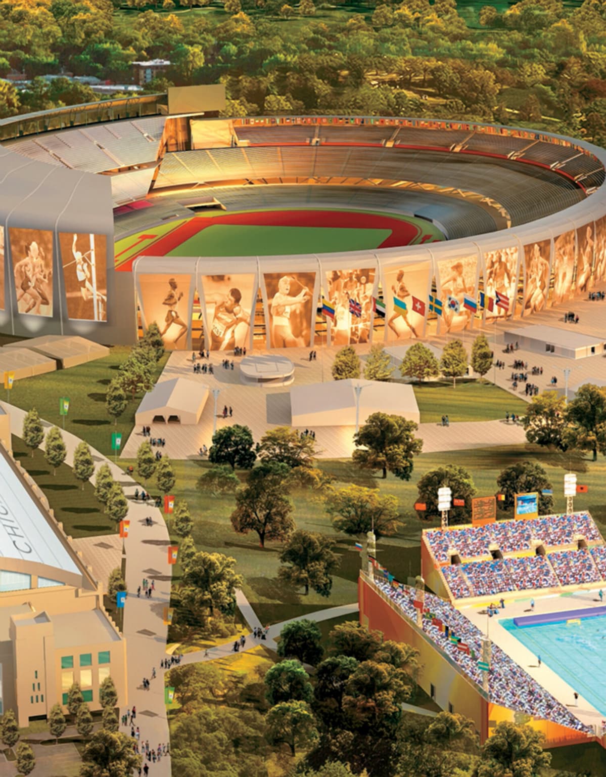 Havainnekuva olympiastadionista.