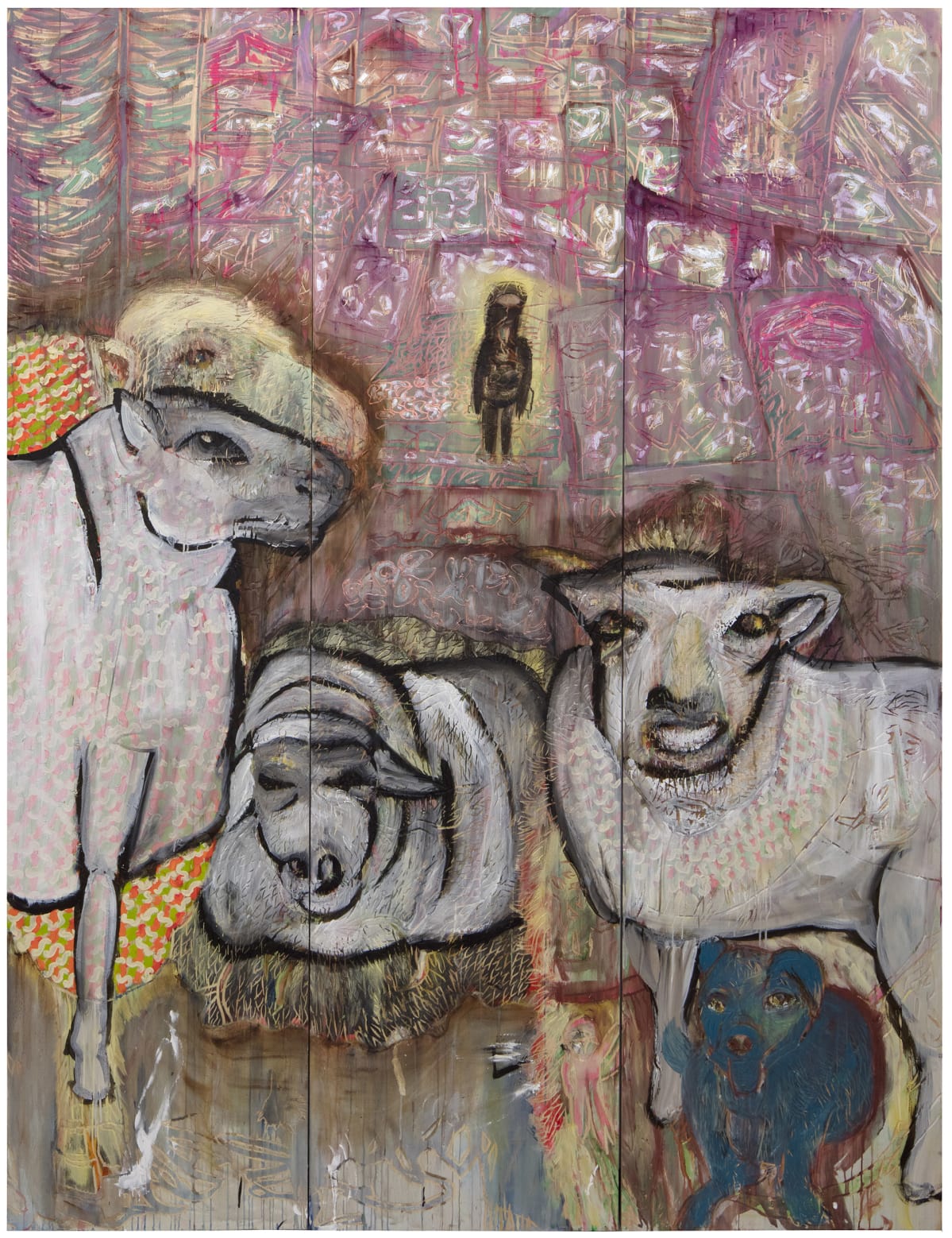 Kammio, 2017 maalaus ja kaiverrus mäntyliimalevylle yksityiskohta /detalj/detail