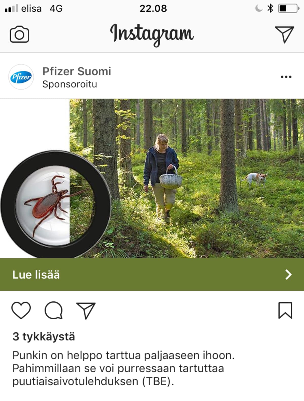 Kuvakaappaus Instagram-tililtä.