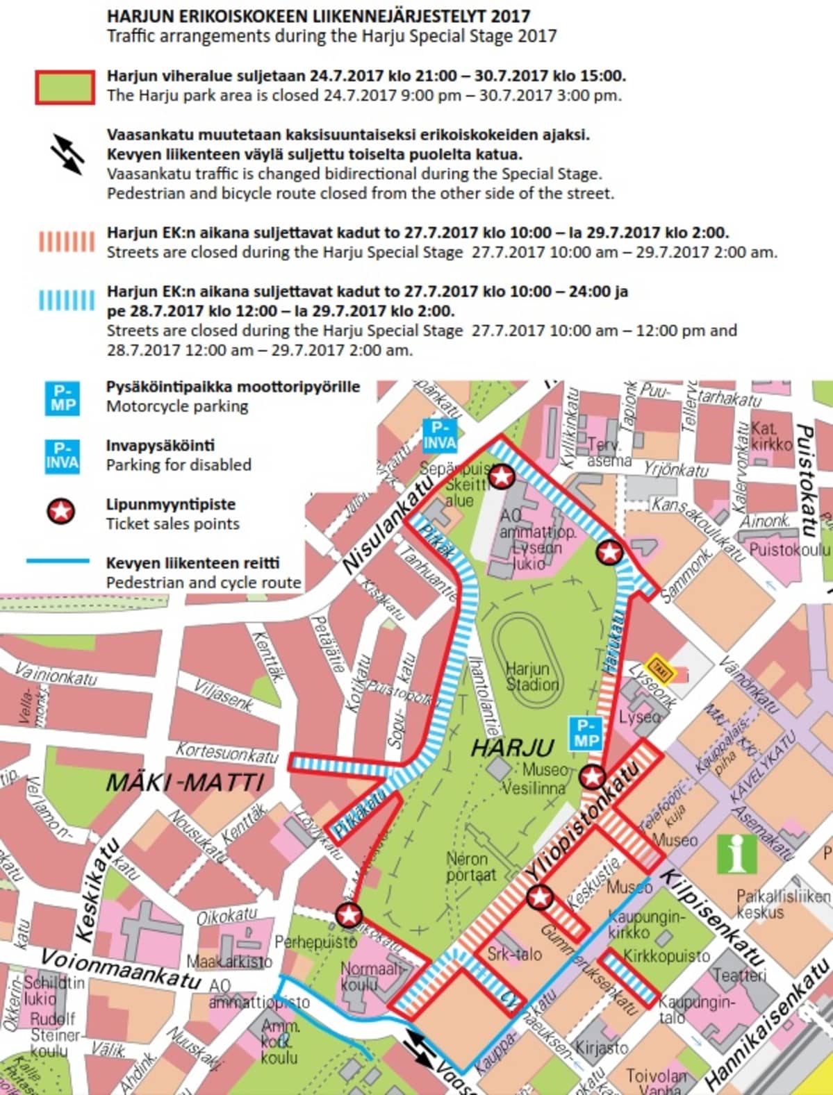 Torstaina ja perjantaina ajettava Harjun erikoiskoe aiheuttaa liikennejärjestelyjä Jyväskylän keskustassa.
