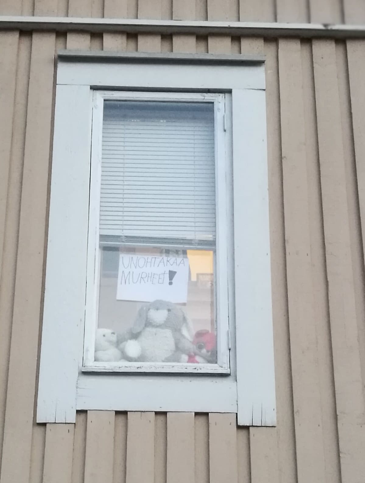 Pupu ja nalle istuvat ikkunanlaudalla.