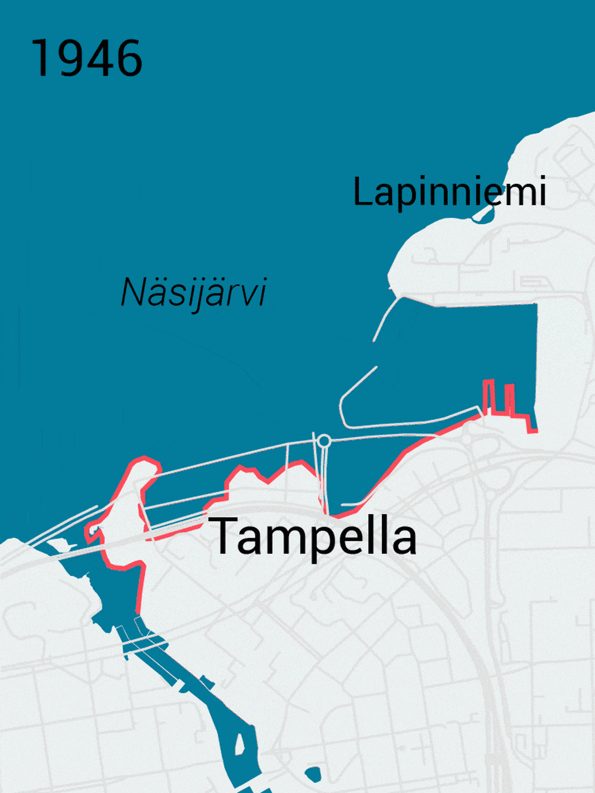 Animaatio Tampereen Hatanpään täyttömaista 1946-2020