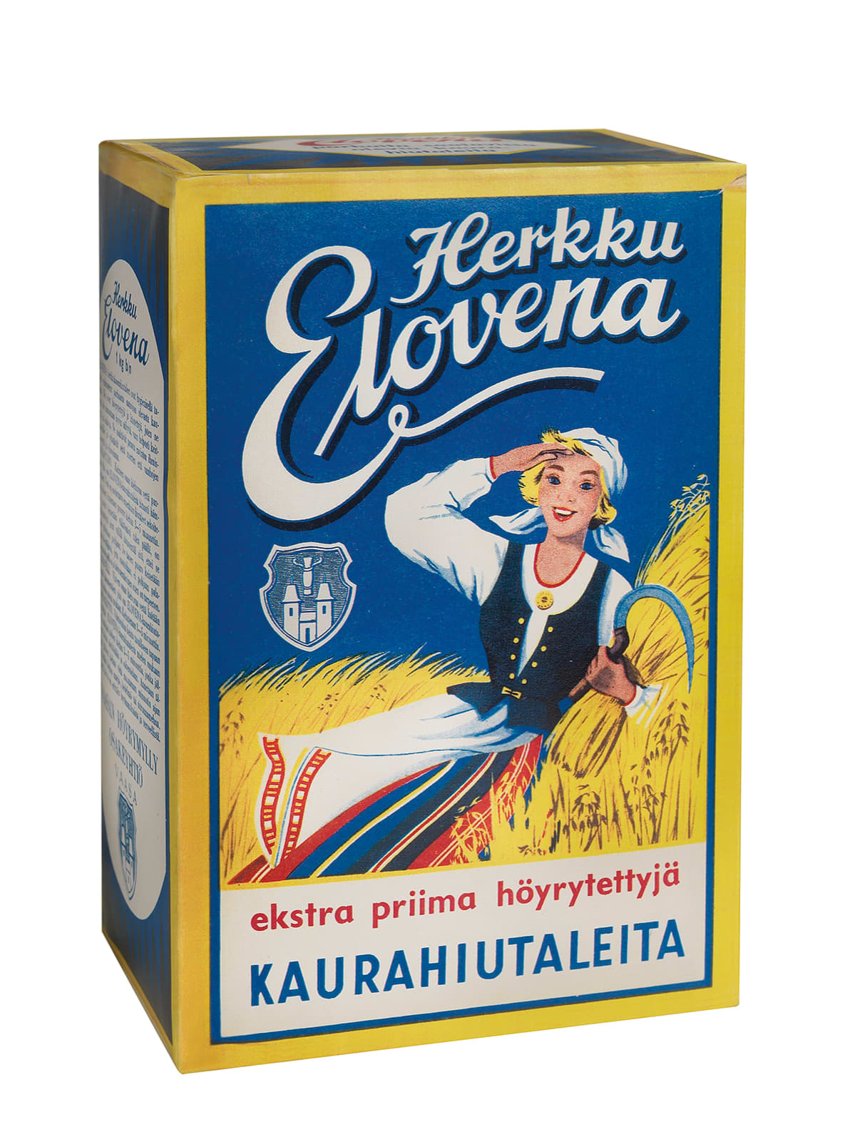 Herkku Elovena -kaurahiutalepaketti vuodelta 1958