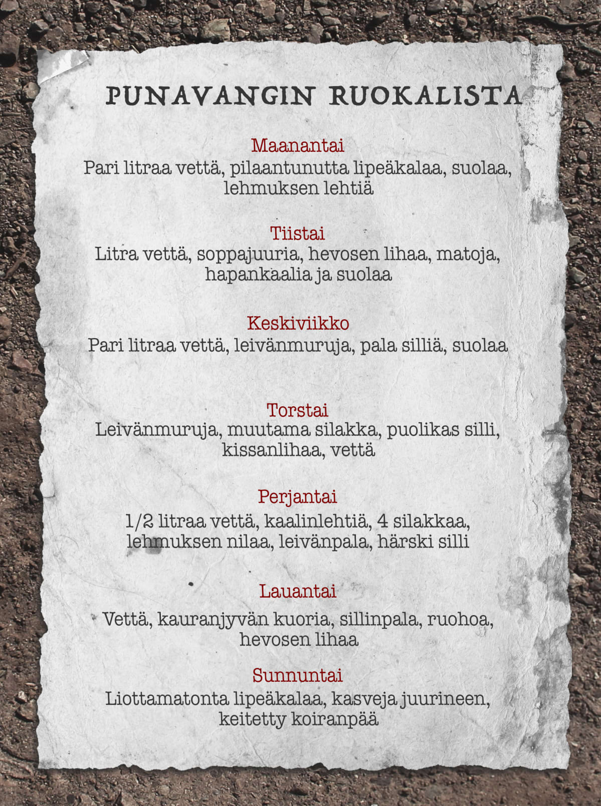 Grafiikka punavangin ruokalistasta