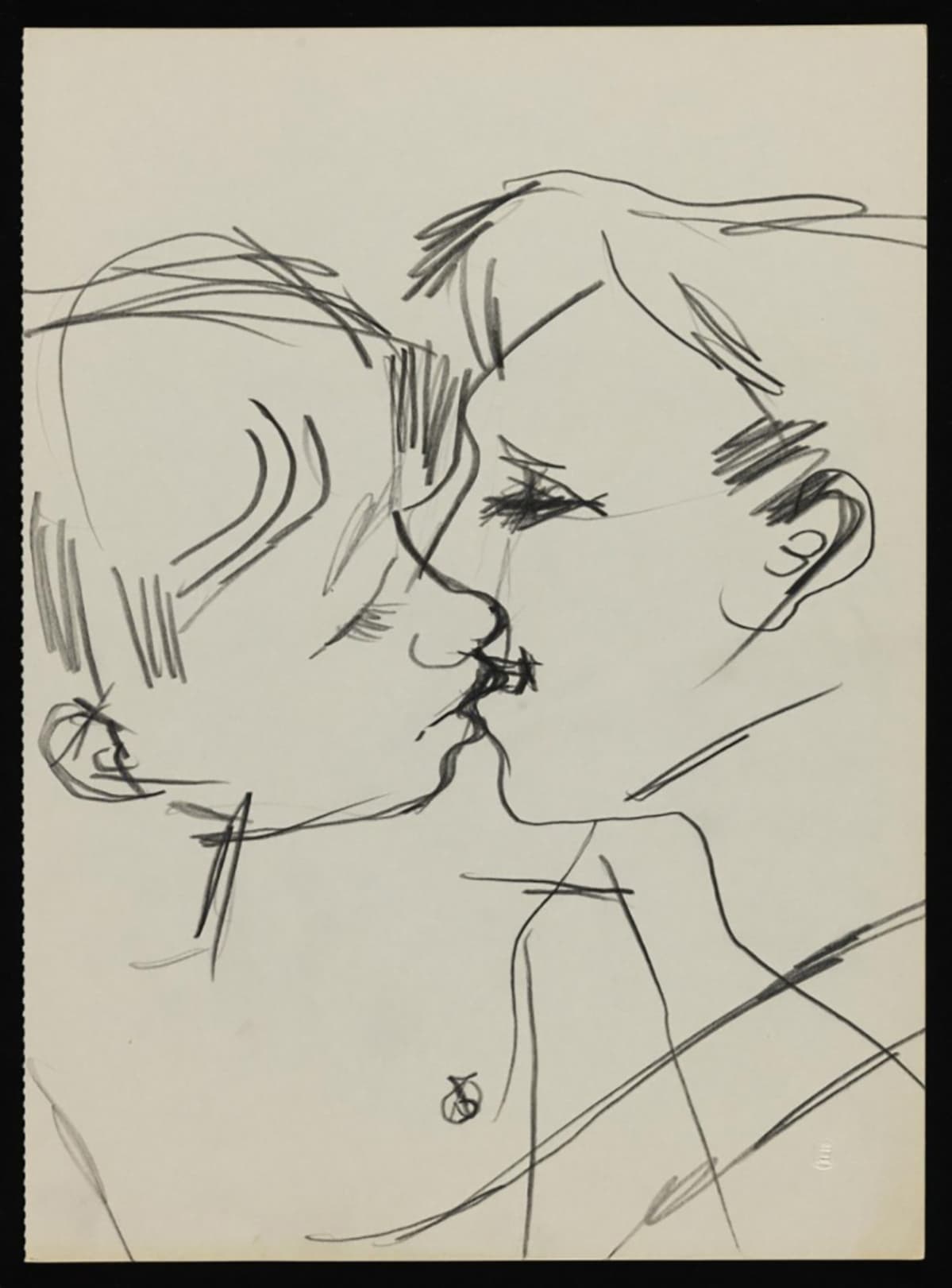keith vaughan drawing of two men kissing.