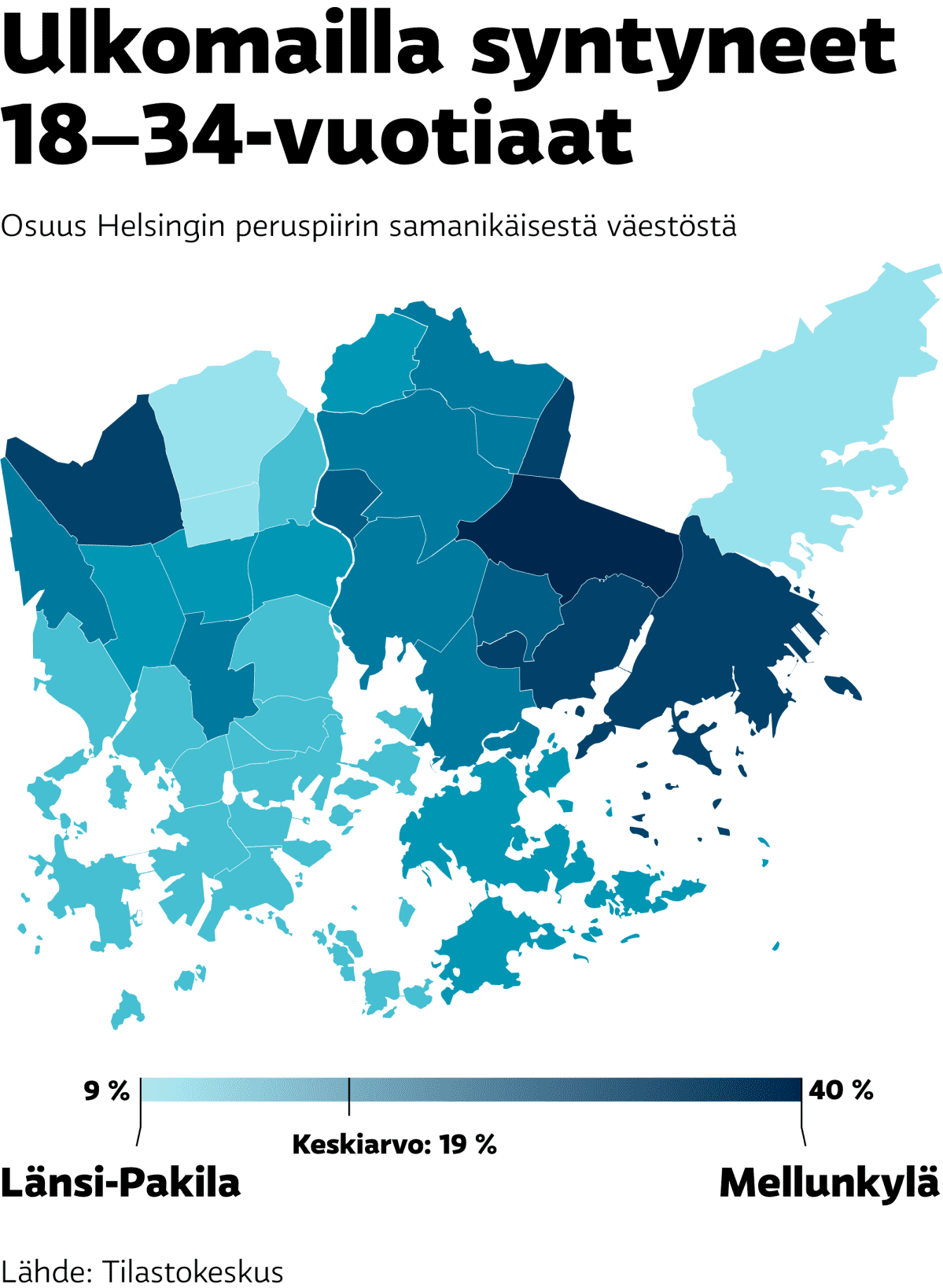 Ulkomailla syntyneiden 18–34-vuotiaiden osuus