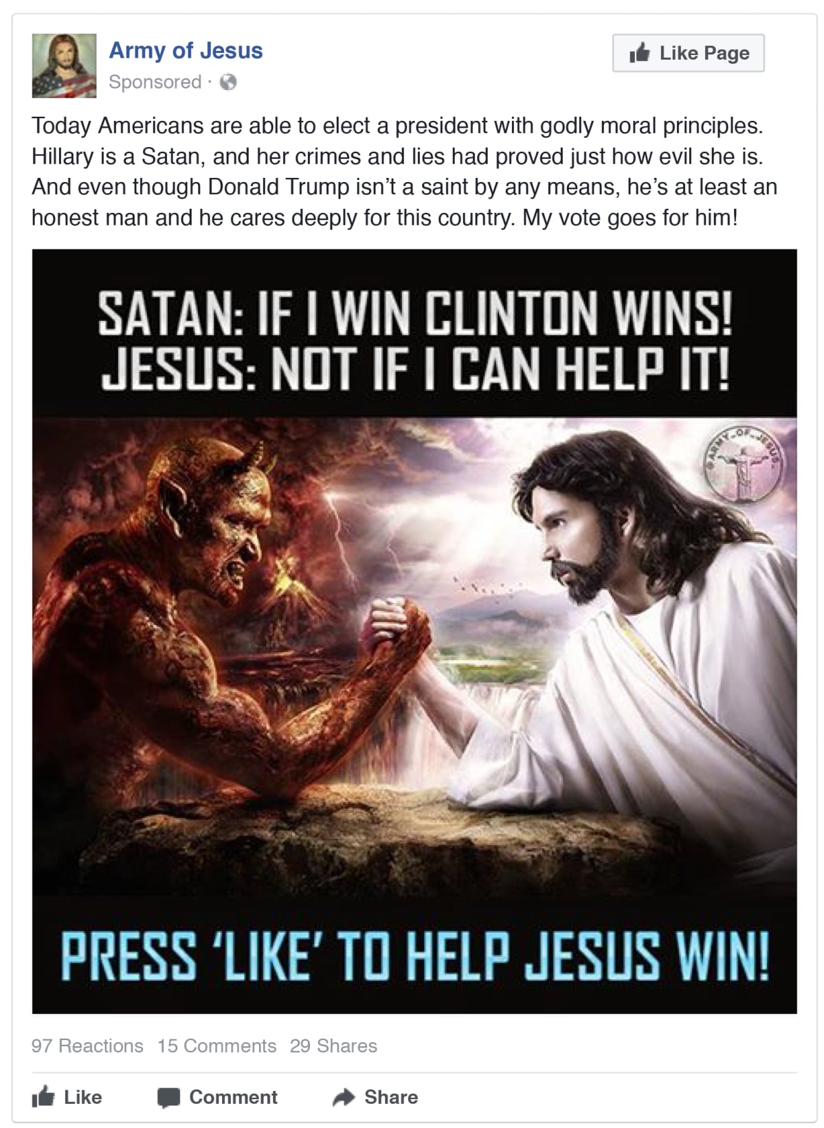Saatana ja Jeesus vääntävät kättä.