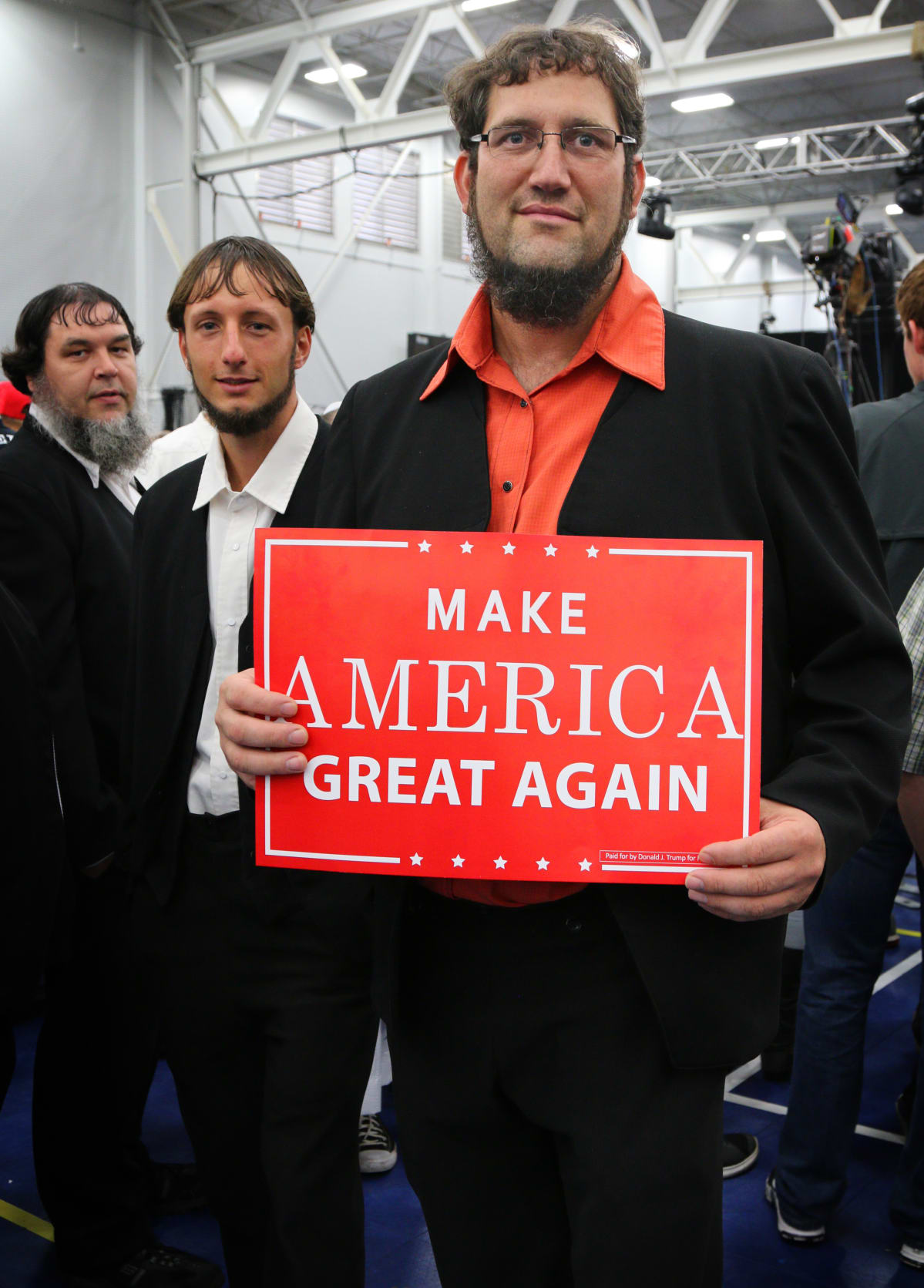 Amissi Steve Labb tukee Trumpia uskonnollisista syistä. Manheim, Pennsylvania.
