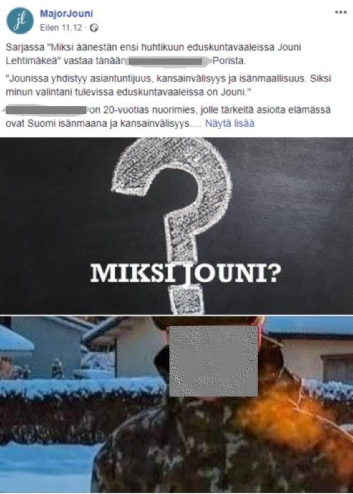 Jouni Lehtimäen (kok.) mainos - henkilö blurrattu.