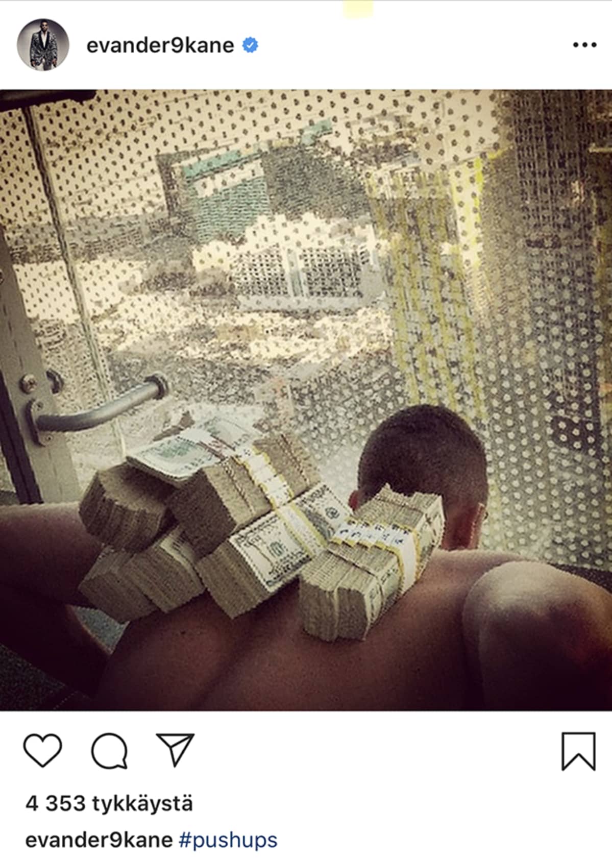 Kuvakaappaus Evander Kanen Instagramista
