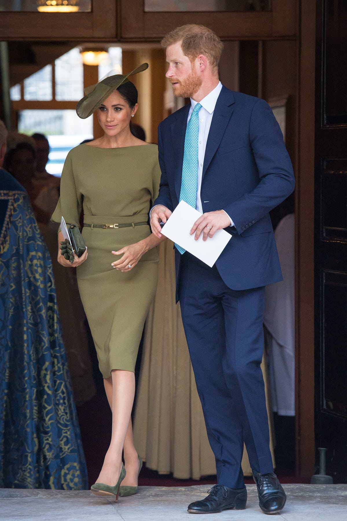 Sussexin hertuatar Meghan ja Sussexin herttua, prinssi Harry pikkuprinssi Lousin ristiäisissä.
