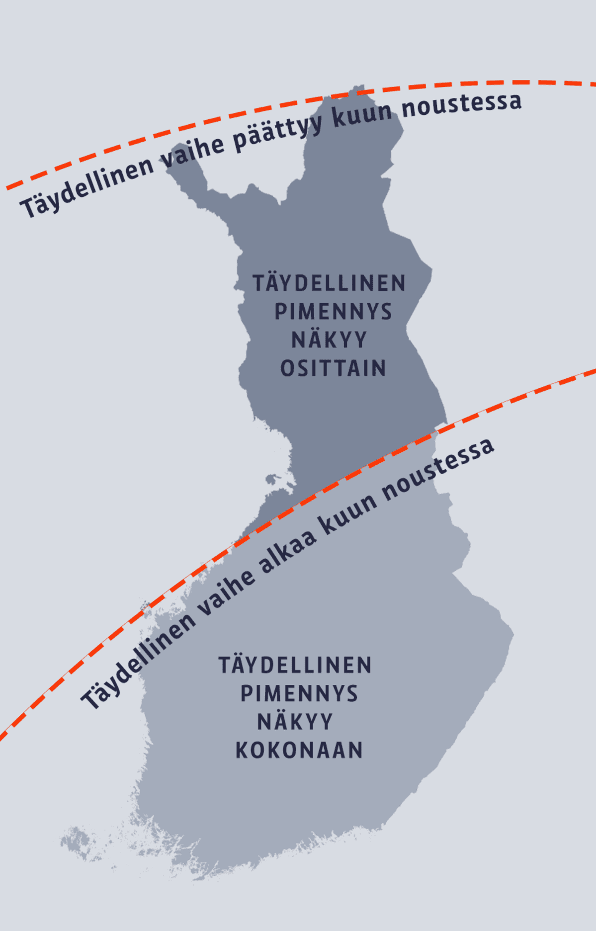 Kuunpimennyksen vaiheet kartalla