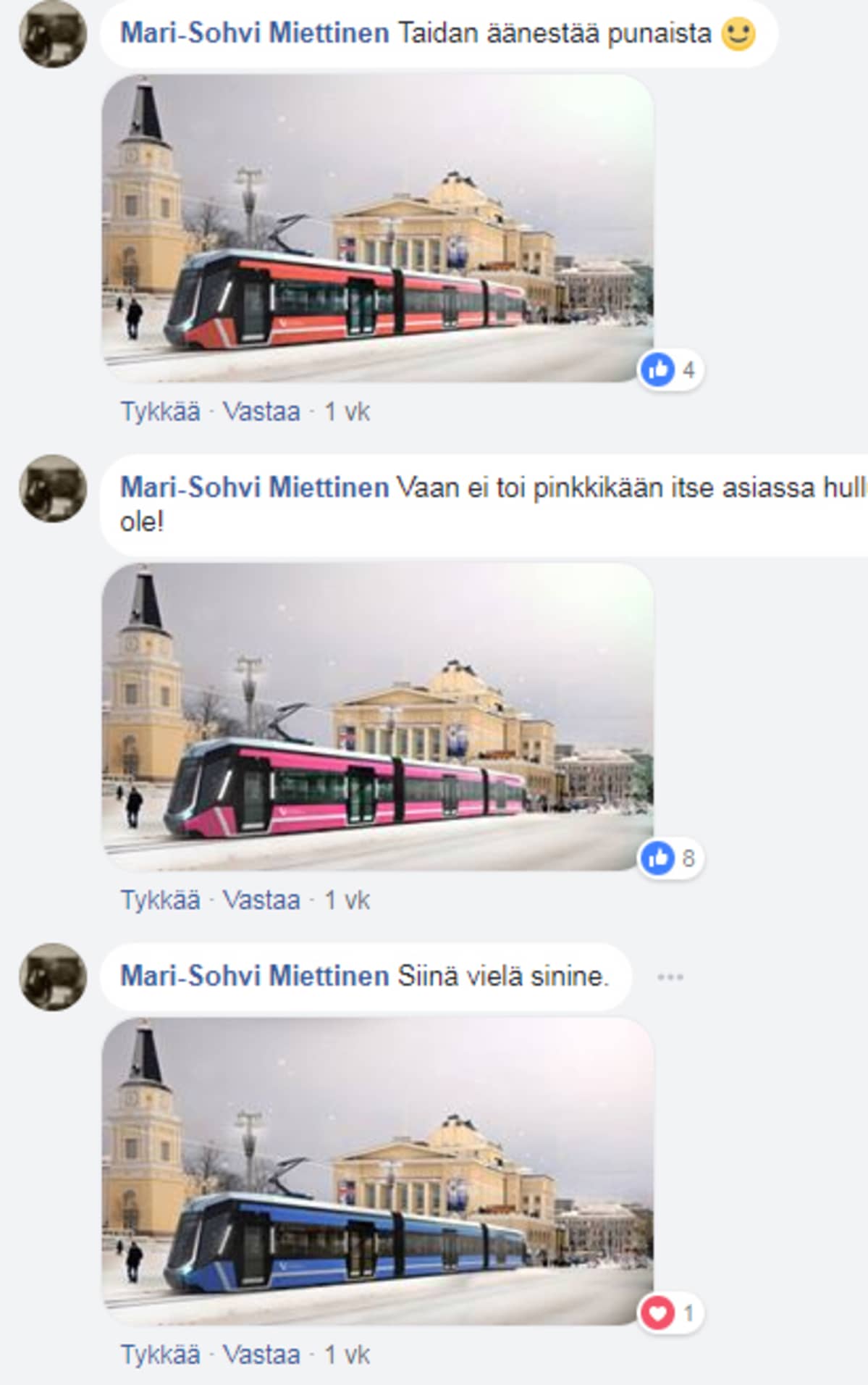 Kolme kuvamanipulaatiota ratikasta