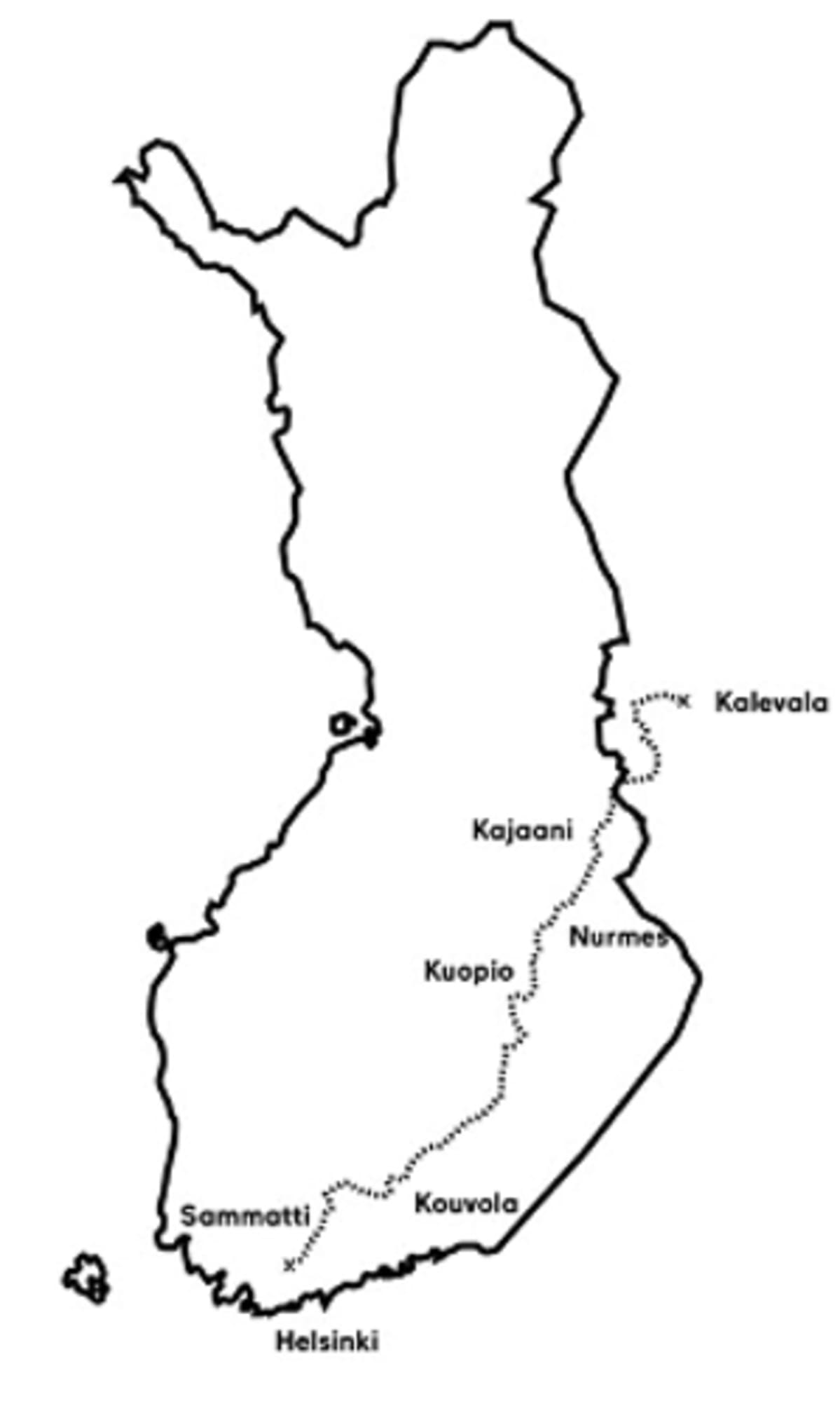 Kalevala-kävelyn reitti.