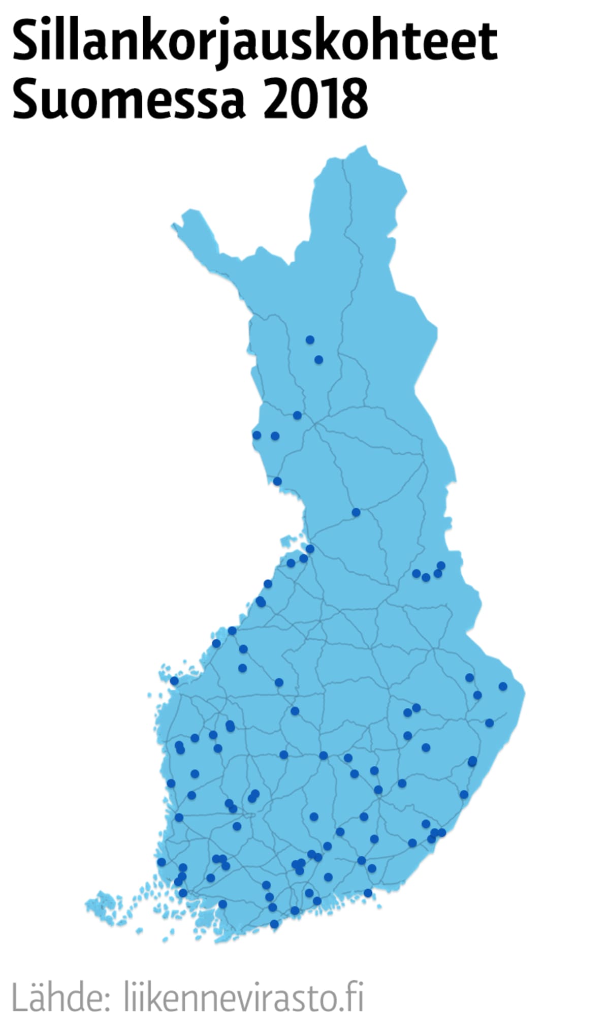 Siltatyöt suomessa 2018 - kartta