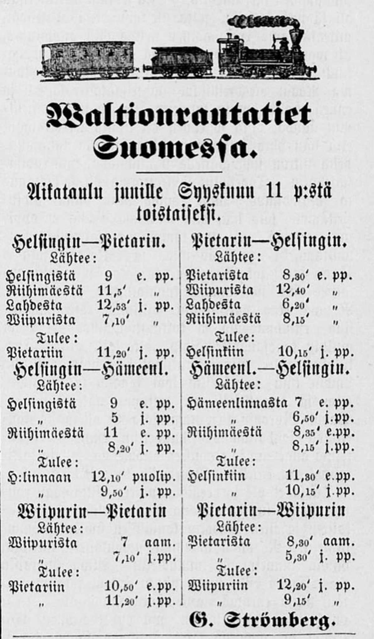Junan aikataulut 150 takaa