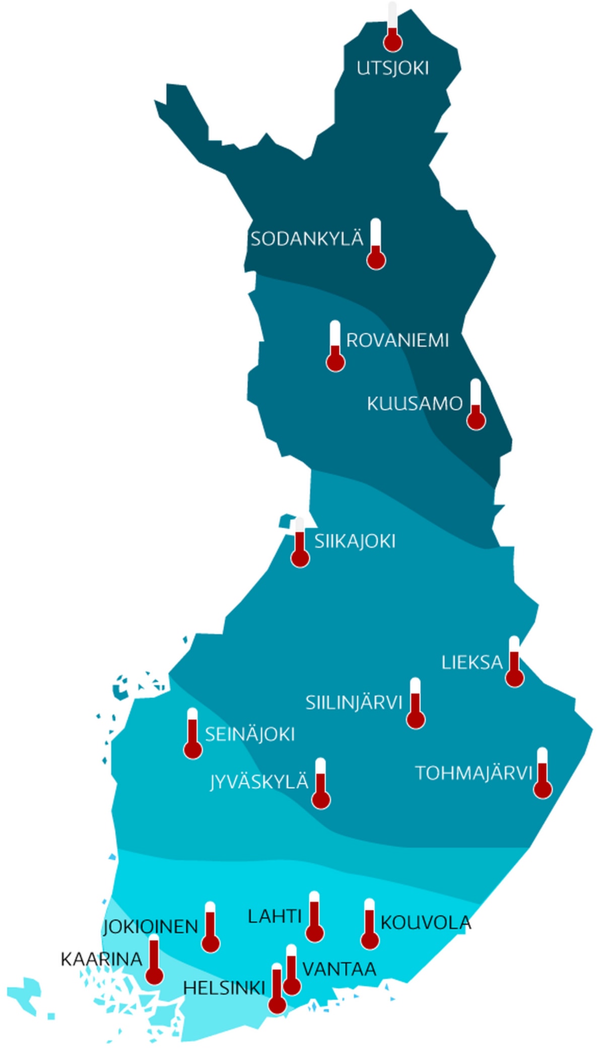 Keskilämpötilat Suomessa eri mittauspaikoissa