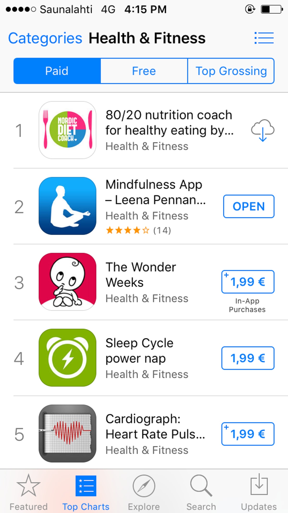 Ruutukaappaus AppStoren sivulta