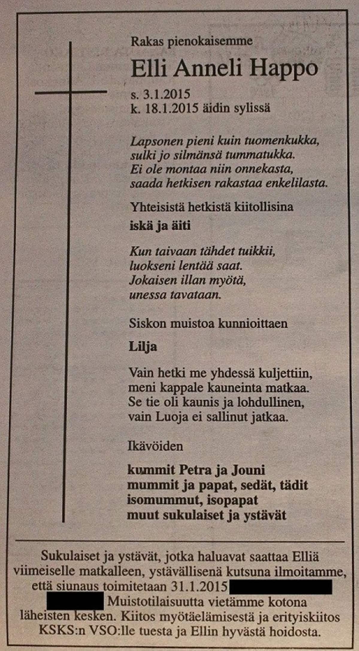 ellin kuolinilmoitus
