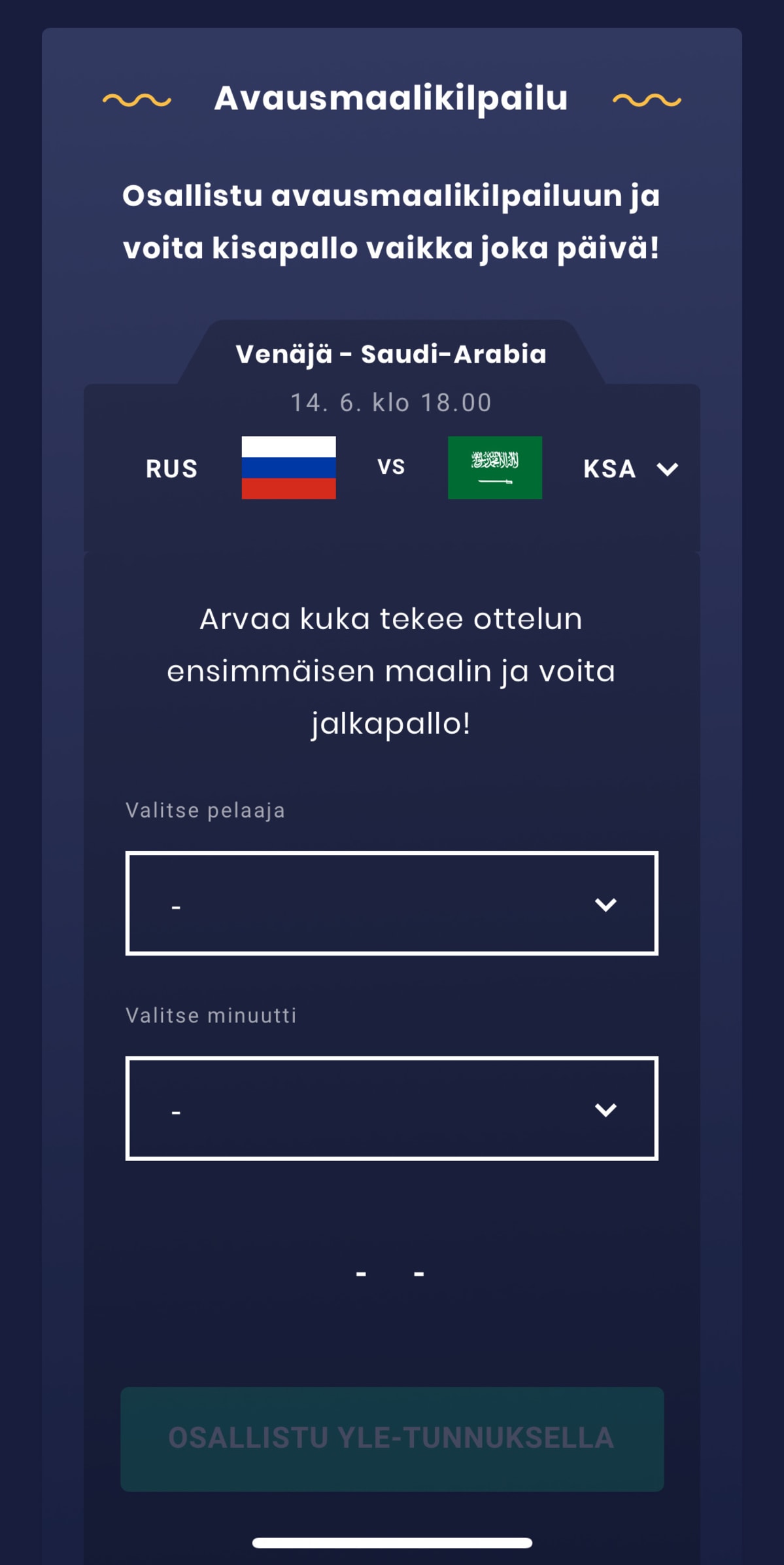 Aukeaa kaksi pudotusvalikkoa, maalintekijä ja minuutti.