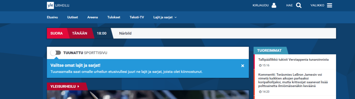 yle.fi/urheilu kuva suorasta