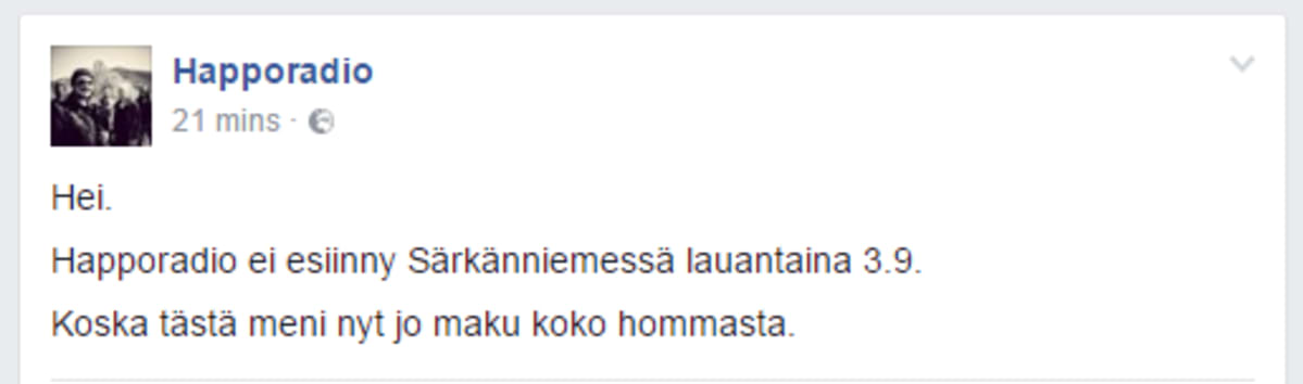 Kuvakaappaus Happoradion Facebook-sivulta