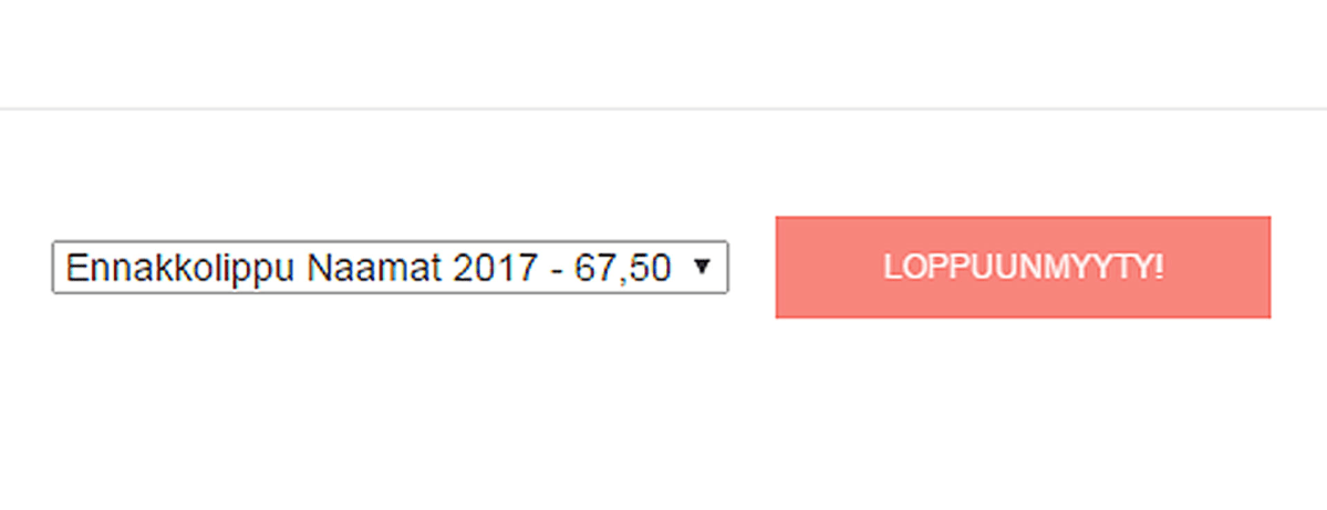 Naamat myyty loppuun, kuvakaappaus lippukaupan sivuilta.