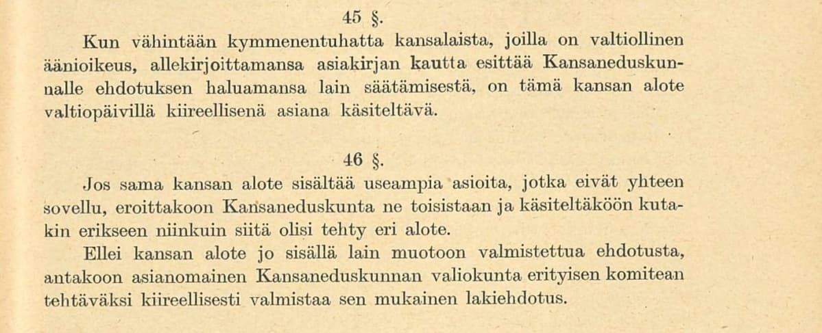 Valtiosääntöehdotus 1918 pykälät 45-46