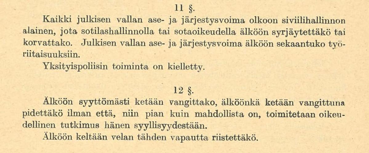 Valtiosääntöehdotus 1918 pykälät 11-12
