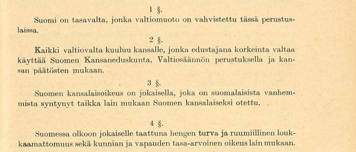 Valtiosääntöehdotus 1918 pykälät 1-4